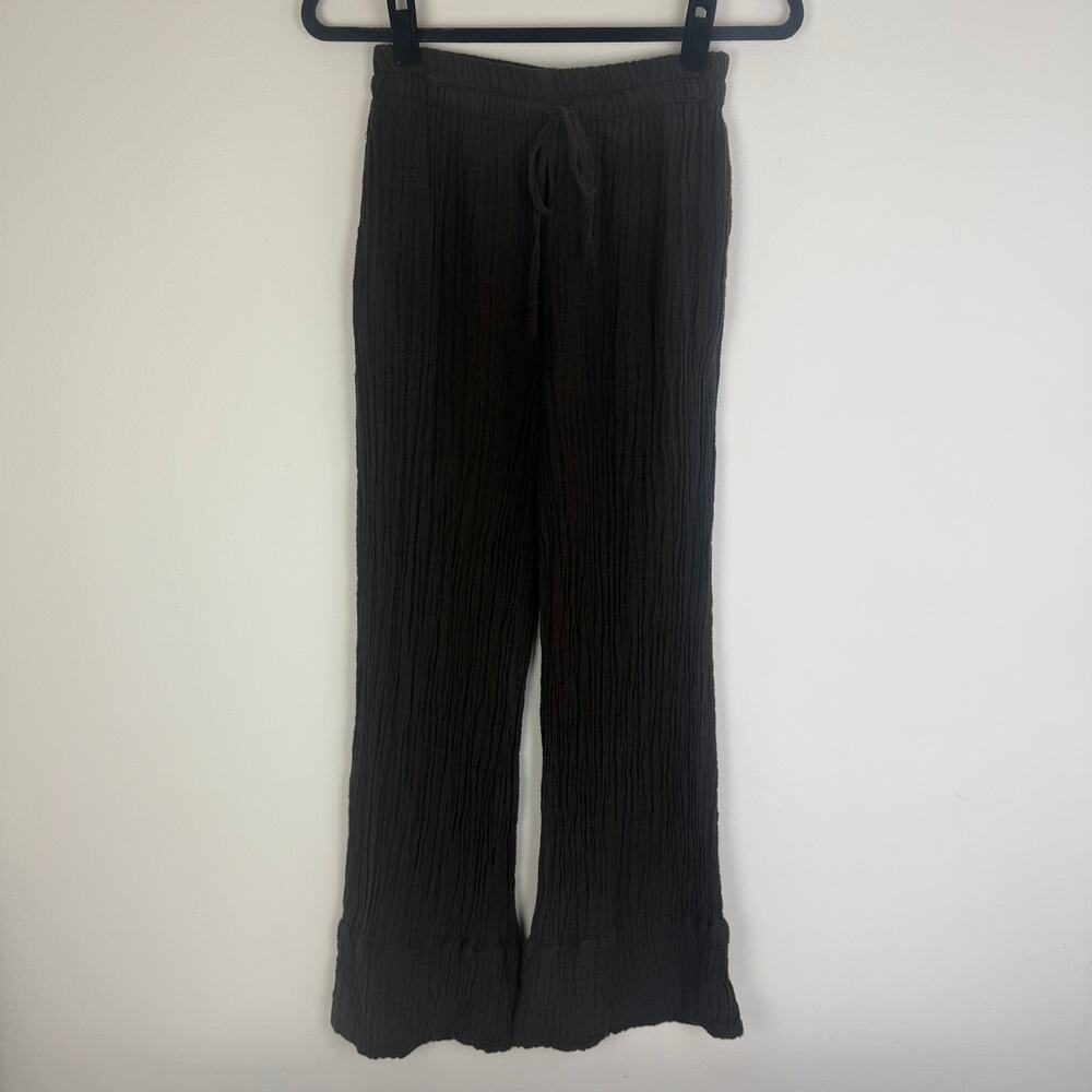 Zara Womens Gauzy Crinkle High Rise Pull-On Flare Leg Drawstring Brown Pants XS
